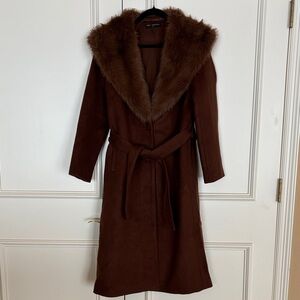 Finesse Brown Trench Coat with Faux Fur Collar